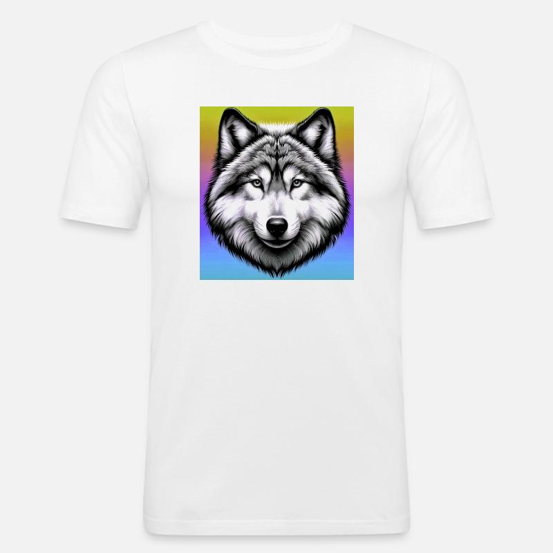 Wolf - Männer Slim Fit T-Shirt - Weiß