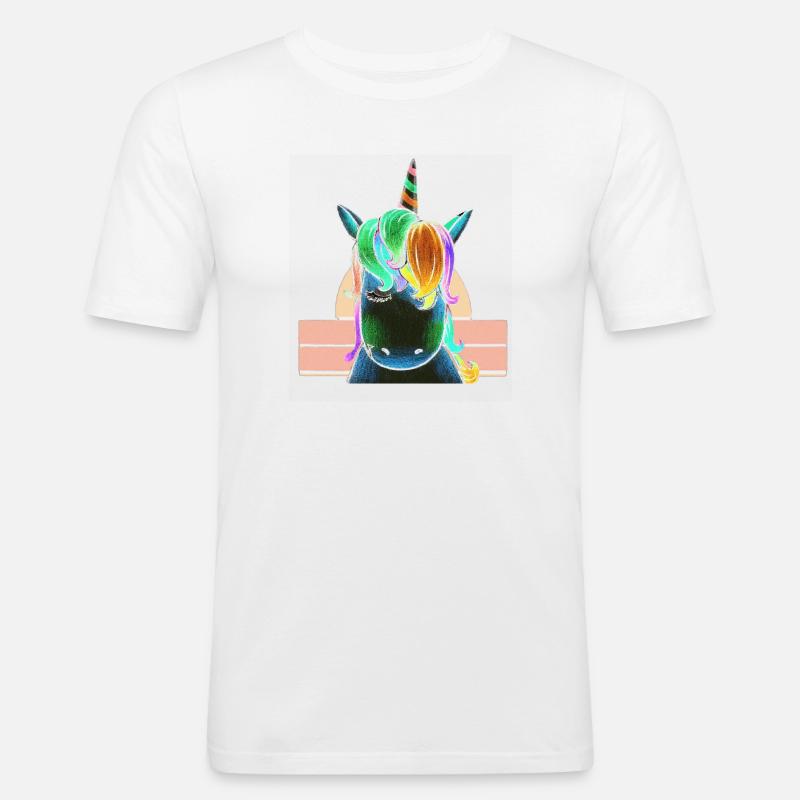 Regenbogen-Einhorn - Männer Slim Fit T-Shirt - Weiß