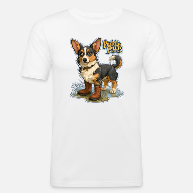 Puddle Pup Energie: Splash Boots - Männer Slim Fit T-Shirt - Weiß