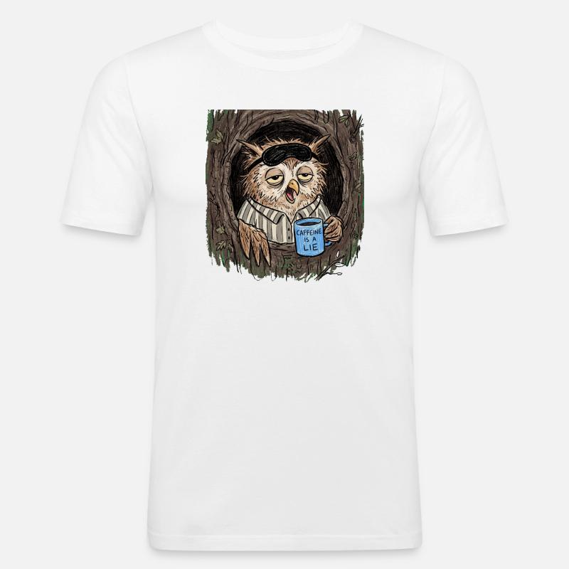 Caffeine is a Lie Eule Kaffee - Männer Slim Fit T-Shirt - Weiß
