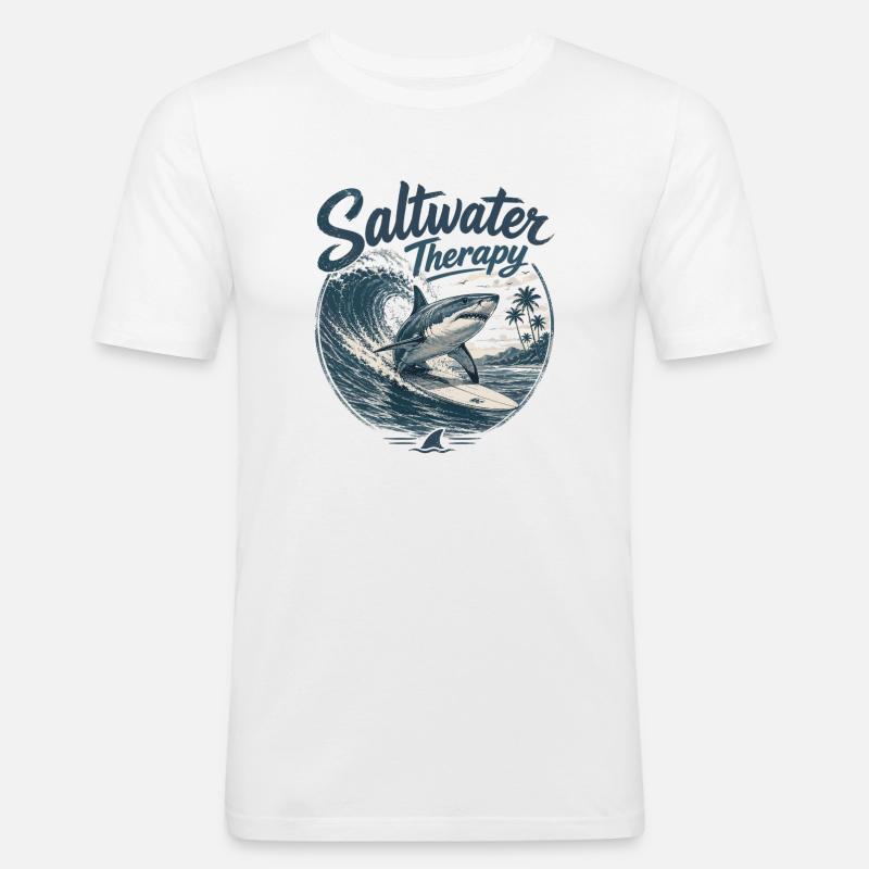 Saltwater Therapy Surfwave - Männer Slim Fit T-Shirt - Weiß