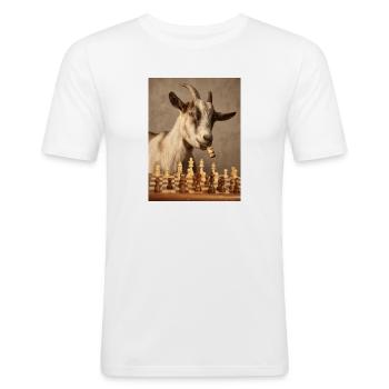 La chèvre jouant aux échecs - T-shirt près du corps Homme - blanc - Devant - Nik (191cm)