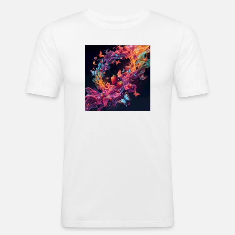 Bunte Beeren und Schmetterlinge - Männer Slim Fit T-Shirt - Weiß