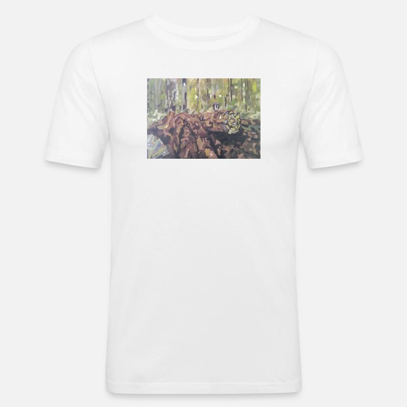 Baumstämme im Wald – eine impressionistische Landschaft - Männer Slim Fit T-Shirt - Weiß