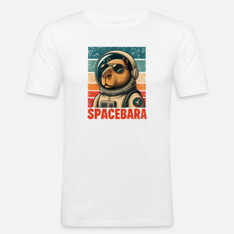 Spacebara Capybara Astronaut Weltraum Retro - Männer Slim Fit T-Shirt - Weiß