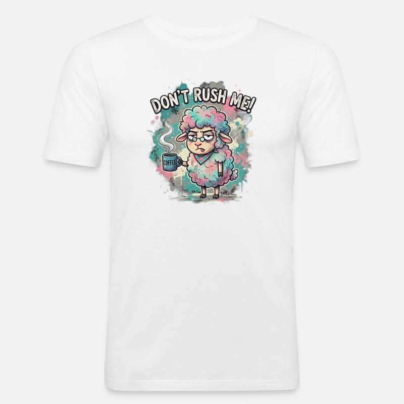 Dont Rush Me Kaffee Schaf Cartoon - Männer Slim Fit T-Shirt - Weiß