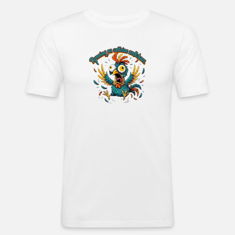 Kaffee und Chaos Hahn-Design - Männer Slim Fit T-Shirt - Weiß