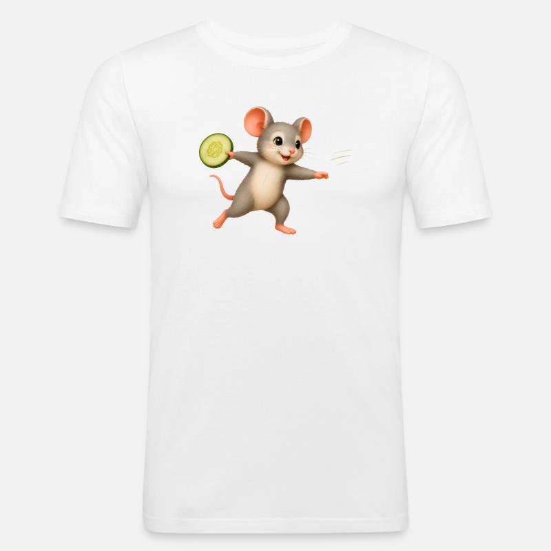 Fröhliche Maus mit Gurken Frisbee - Männer Slim Fit T-Shirt - Weiß