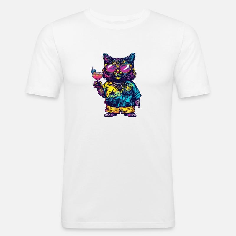 Katze Comic Sommer - Männer Slim Fit T-Shirt - Weiß