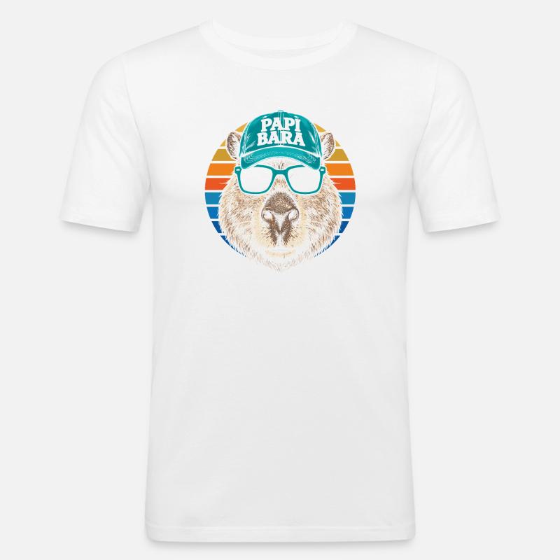 Biber mit Retro Cap und Sonnenbrille - Männer Slim Fit T-Shirt - Weiß