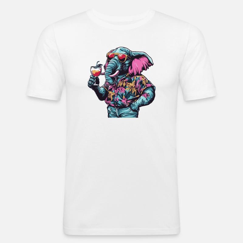 Elefant Comic Sommer - Männer Slim Fit T-Shirt - Weiß
