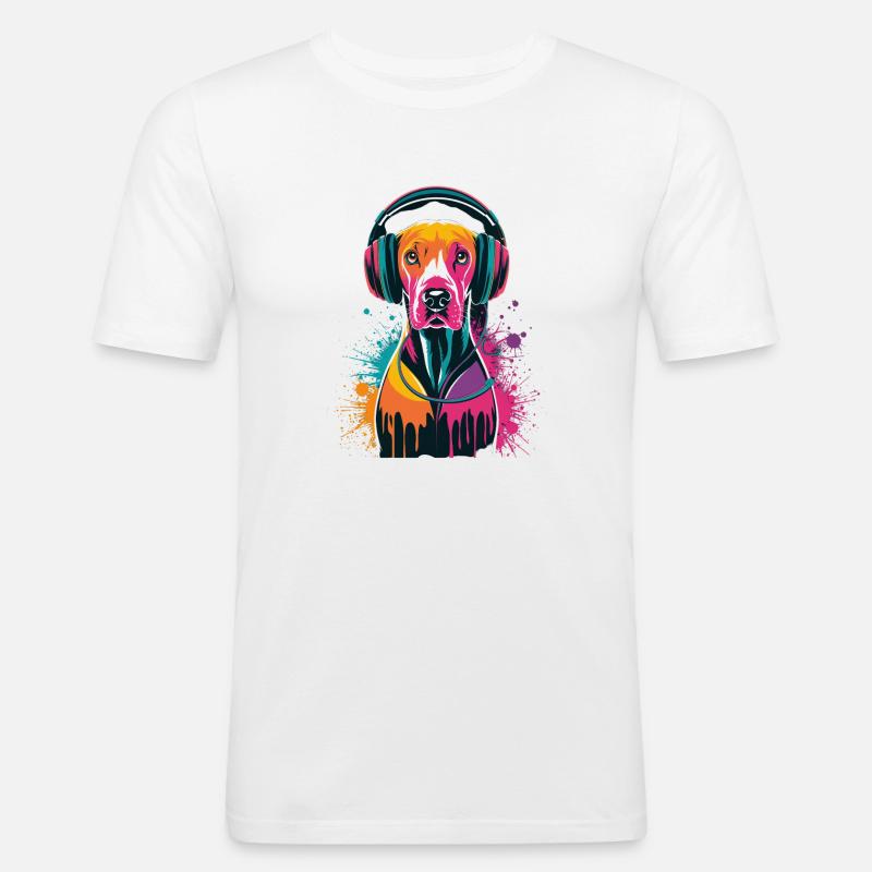 Viszla mit Kopfhörer - Männer Slim Fit T-Shirt - Weiß