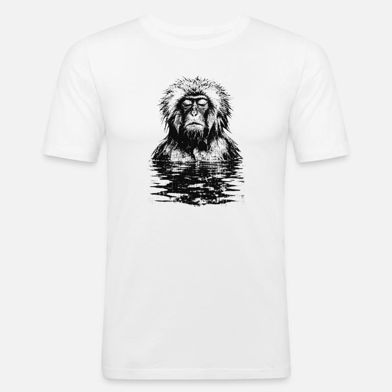 Onsen Macaque Monkey - T-shirt près du corps Homme - blanc