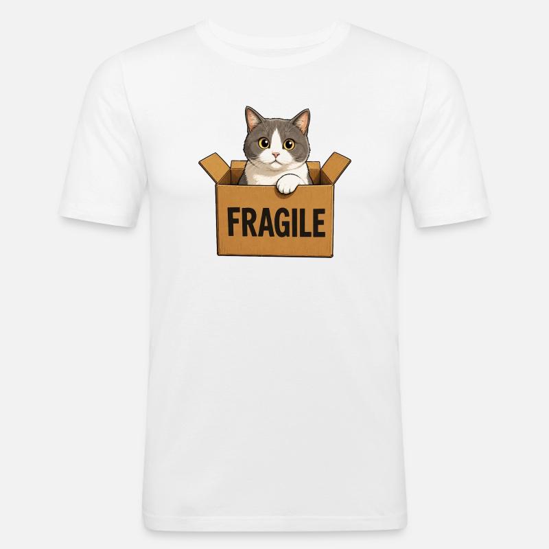 Katze im Karton - Männer Slim Fit T-Shirt - Weiß