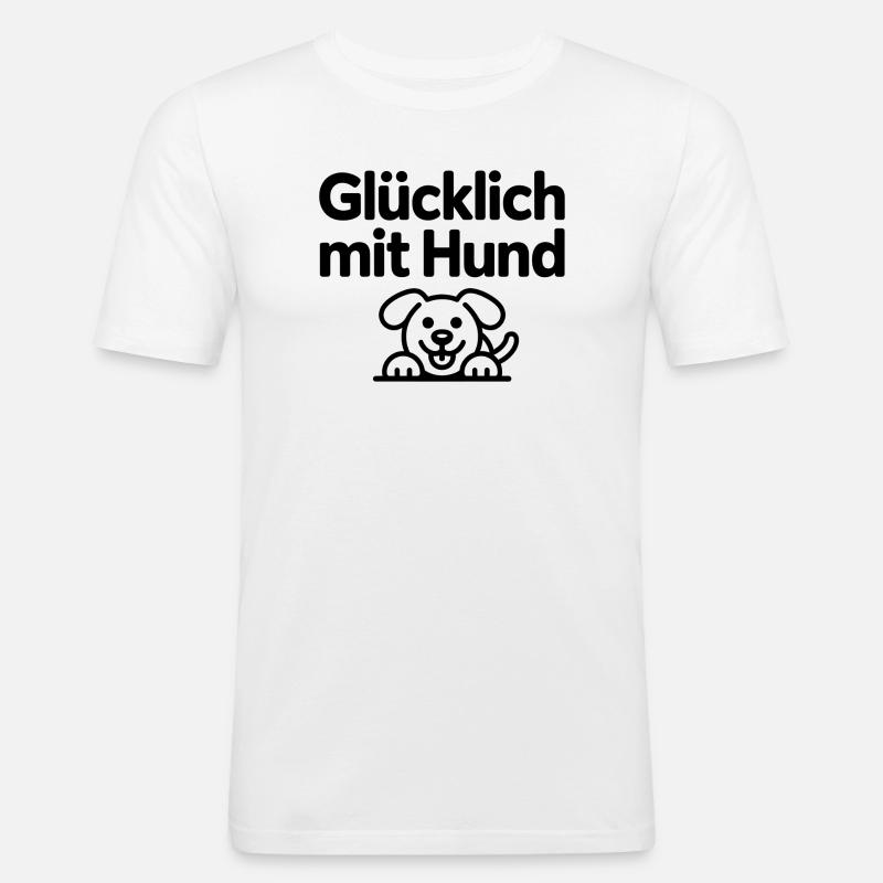 Glücklich mit Hund - Männer Slim Fit T-Shirt - Weiß