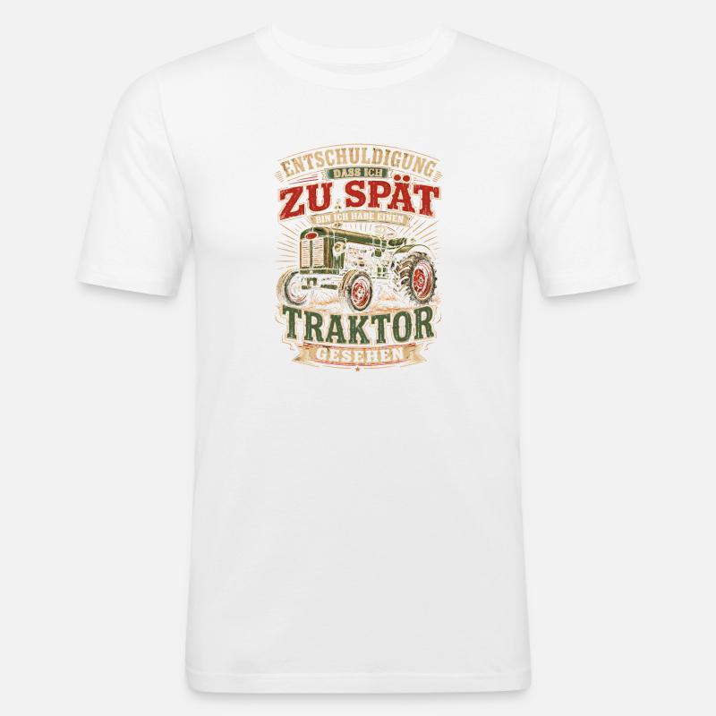 Spät dran Traktor Spruch - Männer Slim Fit T-Shirt - Weiß