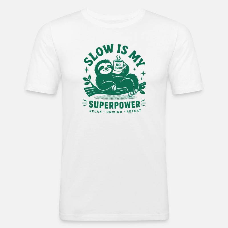 Slow Is My Superpower Sloth - Männer Slim Fit T-Shirt - Weiß