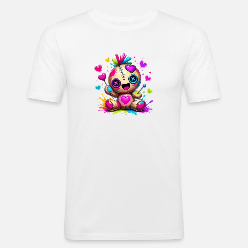 Patchwork-Kuscheltier mit Neonherzen - Männer Slim Fit T-Shirt - Weiß