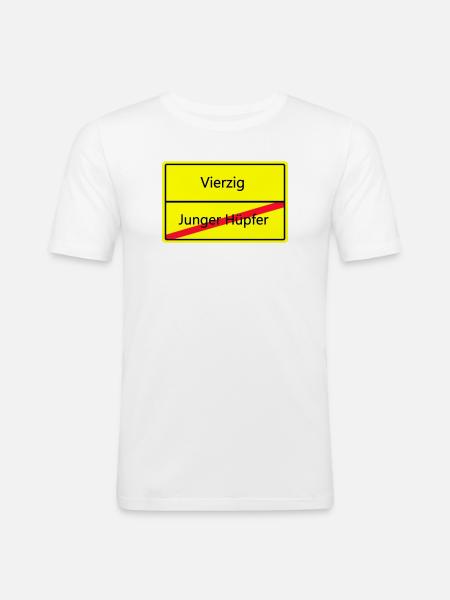 ortsschild_vierzig - Männer Slim Fit T-Shirt - Weiß