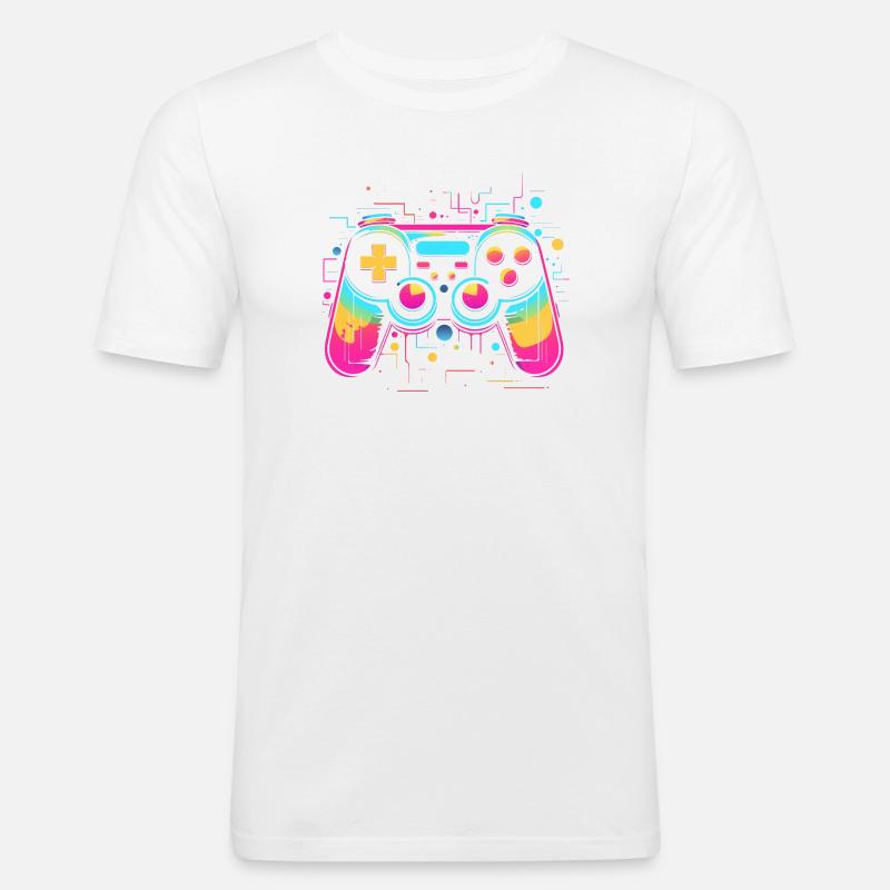 Game Controller Retrowave Look - Männer Slim Fit T-Shirt - Weiß