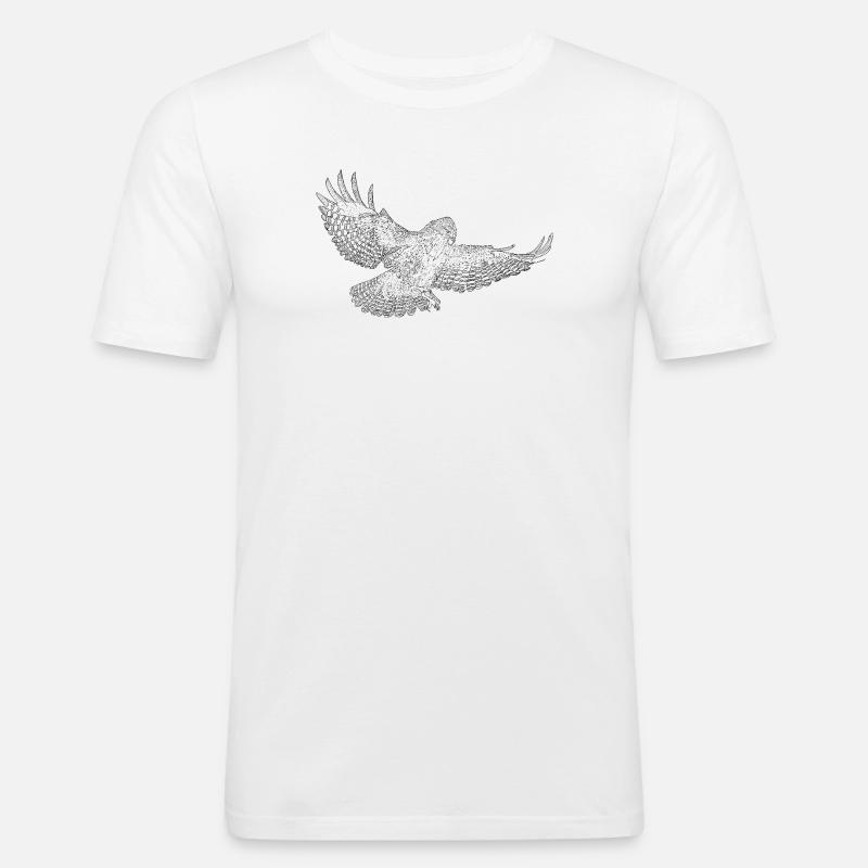 Mäusebussard, Greifvogel gezeichnet (stilisiert) - Männer Slim Fit T-Shirt - Weiß