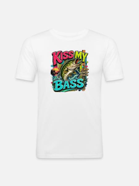 Embrasse ma basse Éclaboussure néon - T-shirt près du corps Homme - blanc