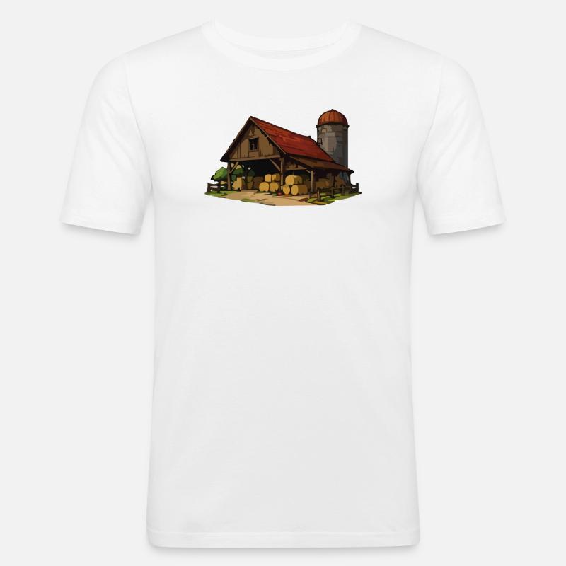 Rustikale Scheune mit Heuballen - Männer Slim Fit T-Shirt - Weiß