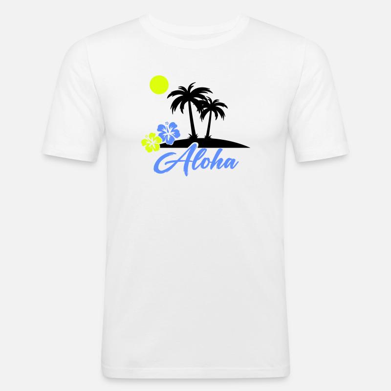 Aloha Hibiskus Neon Script - Männer Slim Fit T-Shirt - Weiß