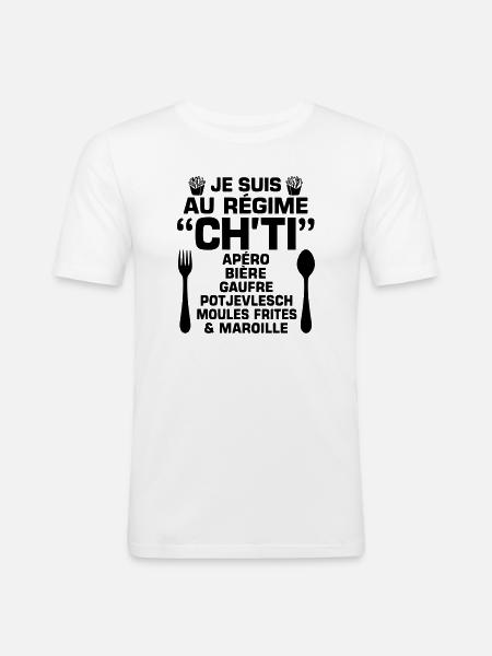 Régime ch'ti - T-shirt près du corps Homme - blanc