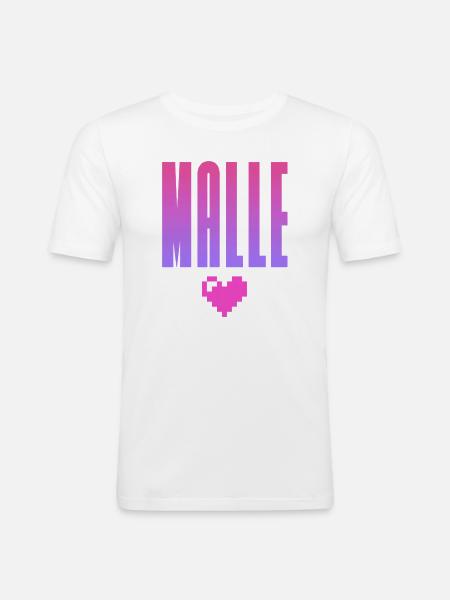 MALLE Pixelherz Pink Lila - Männer Slim Fit T-Shirt - Weiß