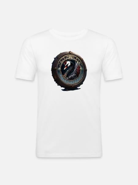 Circular Swan in Ornate Frame - Men's Slim Fit T-Shirt - white