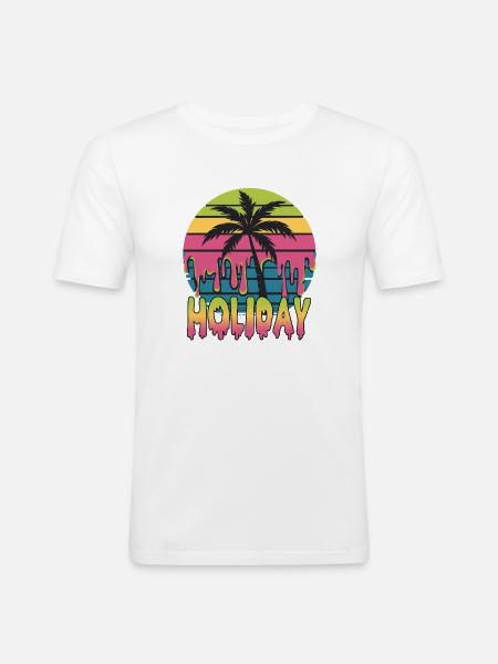 Bunte Palmen Holiday Vibes - Männer Slim Fit T-Shirt - Weiß