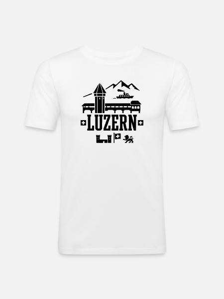 Luzern Wahrzeichen – Kapellbrücke & Wasserturm - Männer Slim Fit T-Shirt - Weiß