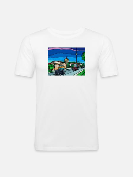 Retro City Straßenszene - Männer Slim Fit T-Shirt - Weiß