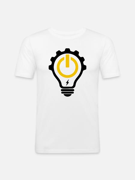 Elektriker Glühbirne Blitz und Zahnrad - Männer Slim Fit T-Shirt - Weiß