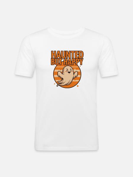 Cute Ghost Halloween – Haunted But Happy - Men's Slim Fit T-Shirt - white