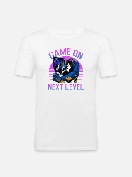 Gamer Gaming Cat Video Game - Männer Slim Fit T-Shirt - Weiß