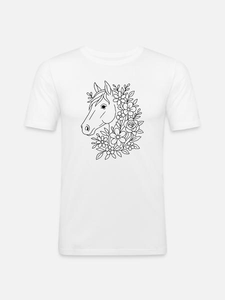 Pferdekopf mit Blumen zum ausmalen - Männer Slim Fit T-Shirt - Weiß