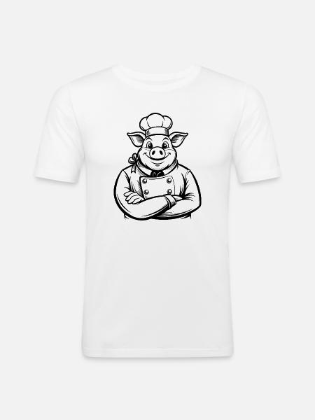Chef Pig - Männer Slim Fit T-Shirt - Weiß