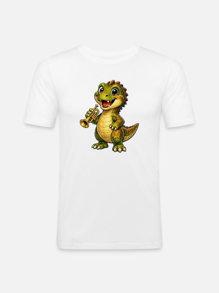 Dino mit Trompete - Männer Slim Fit T-Shirt - Weiß