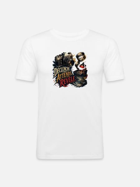 Déclenche Attends Révèle Retro Photo - T-shirt près du corps Homme - blanc