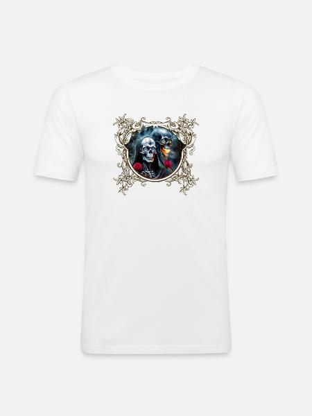 Skulls and Roses: Gothic Art - Men's Slim Fit T-Shirt - white