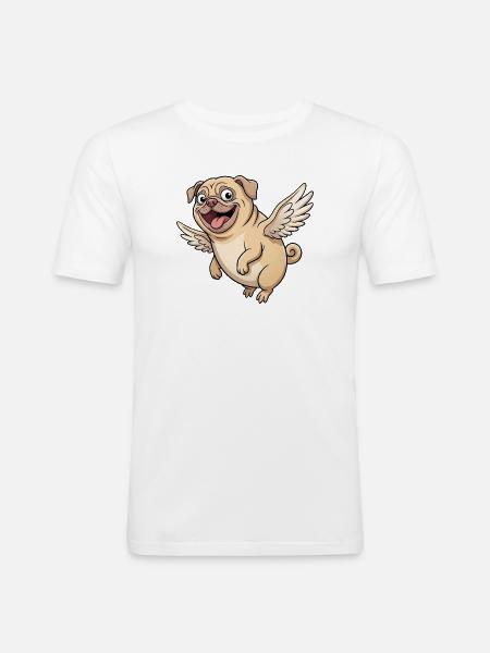 Funny Pug Angel with Wings Cartoon - Men's Slim Fit T-Shirt - white