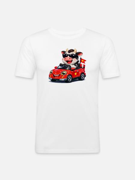 Tough cow in red convertible - Men's Slim Fit T-Shirt - white