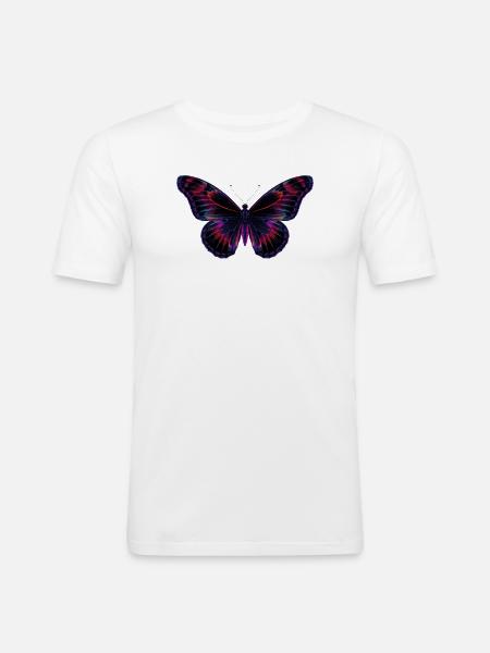 Papillon néon holographique - T-shirt près du corps Homme - blanc