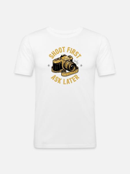Shoot First Ask Later - T-shirt près du corps Homme - blanc