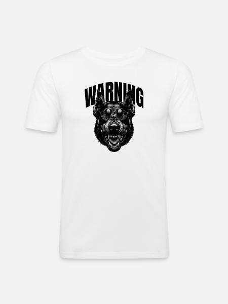 Hund Warning - Männer Slim Fit T-Shirt - Weiß