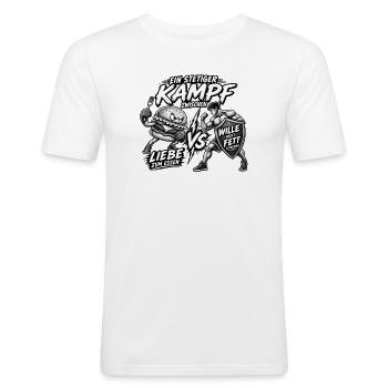 Liebe zum Essen vs nicht fett werden - Männer Slim Fit T-Shirt - Weiß - Vorne - Nik (191cm)