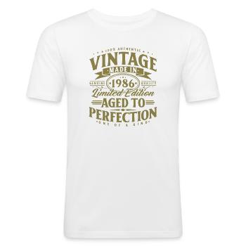Vintage 1986 Jahrgang Geburtstag Retro Geschenk - Männer Slim Fit T-Shirt - Weiß - Vorne - Nik (191cm)