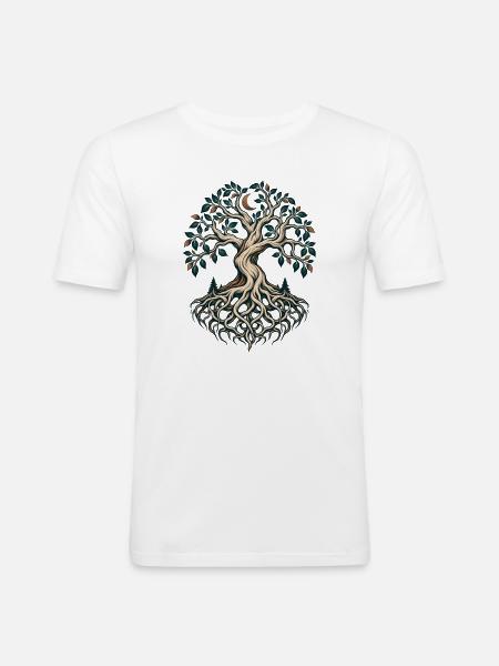 Lebensbaum mit Wurzeln und Mondsichel - Männer Slim Fit T-Shirt - Weiß